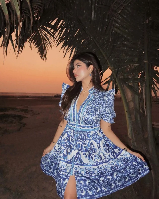 Bologna Porcelain Summer Vintage Dress Printed unclassified dresses