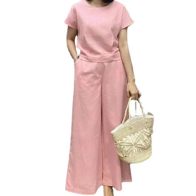 Elegant Solid Color Cotton Linen 2-Piece Set B-58801 Beach unclassified dresses