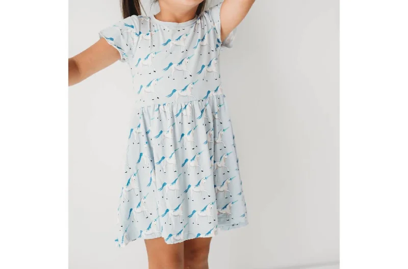 Flutter Sleeve Twirl Dress With Pockets In Dew Prancing Unicorns Holiday unclassified dresses