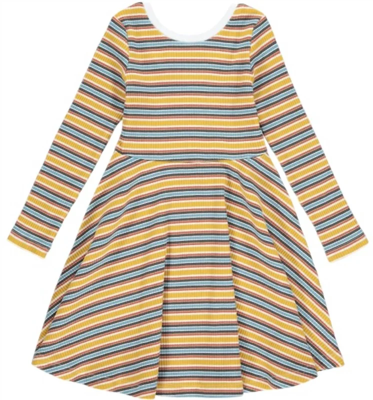 Girl's Abbey Jersey Dress In Gold Mult-Stripe Ruffled unclassified dresses