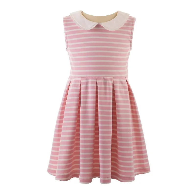 Girl's Breton Stripe Jersey Dress In Pink Knitted unclassified dresses