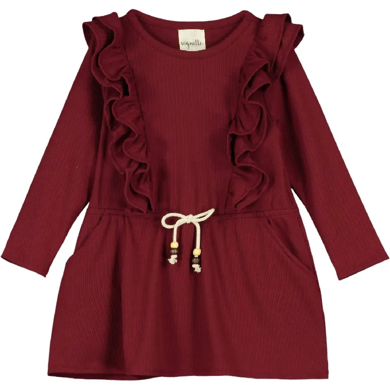 Girl's Celine Dress In Burgundy Polka dot unclassified dresses