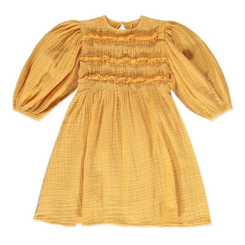 Girl's Chelsea Shirred Peasant Dress In Yellow Y2K unclassified dresses