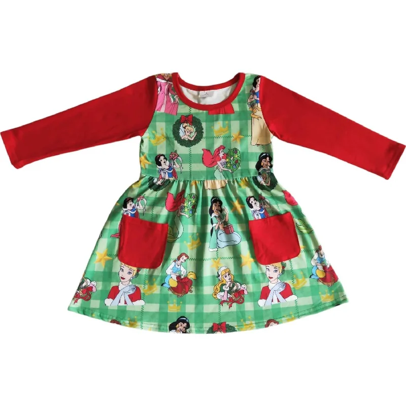 Girl's Christmas Castle Princess Holiday Dress In Green/red Everyday wear unclassified dresses