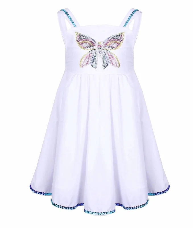 Girls Crystal Butterfly Dress In White/rainbow Detail Sequin unclassified dresses