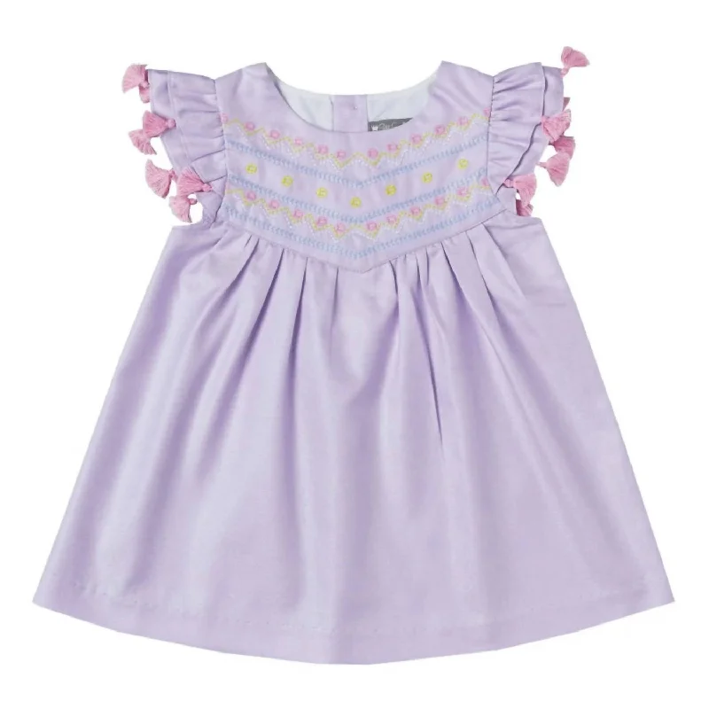 Girls' Embroidered Dress In Lavender Soft fabric unclassified dresses