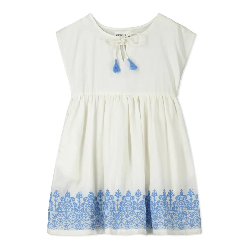 Girls Embroidered Woven Cap Sleeve Dress - Select Size In White Long sleeve unclassified dresses