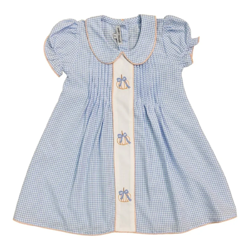 Girl's Gingham Pumpkin Dress In Blue Petite unclassified dresses