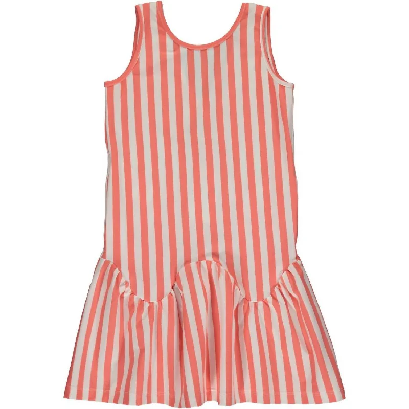 Girl's Leila Dress In Coral/white Stripe Earthy tone unclassified dresses