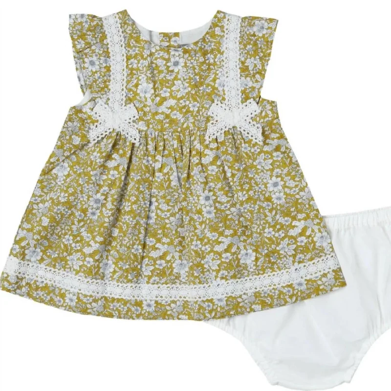 Girls' Liberty Crochet Dress Set In Mustard Elegant evening unclassified dresses