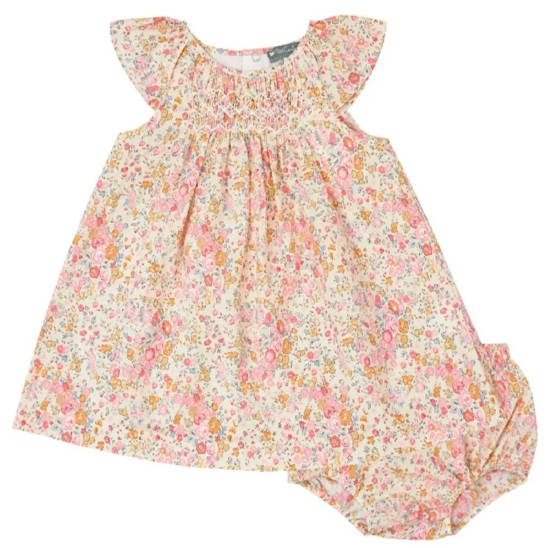 Girls' Liberty Smocked Dress Set In Peach Bold pattern unclassified dresses