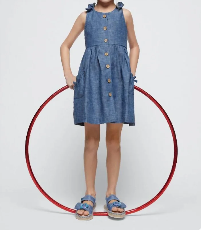 Girl's Linen Dress In Blue Knitted unclassified dresses