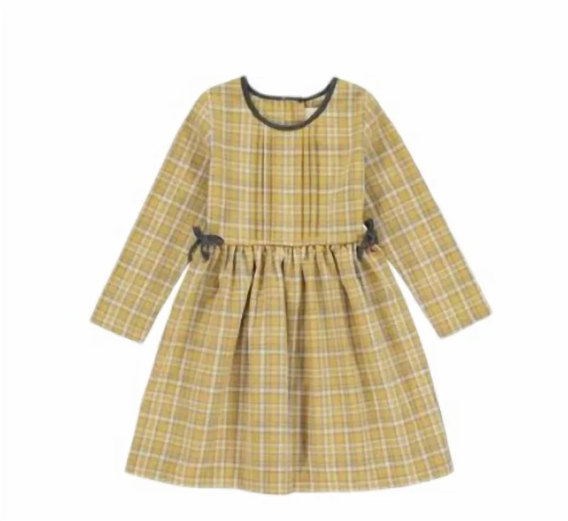 Girl's Pearl Plaid Dress In Gold & Grey Lace unclassified dresses