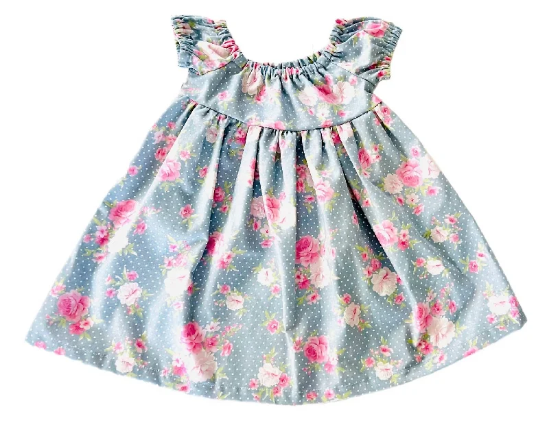 Girls' Pink Rose Babydoll Dress In Blue Discounted unclassified dresses