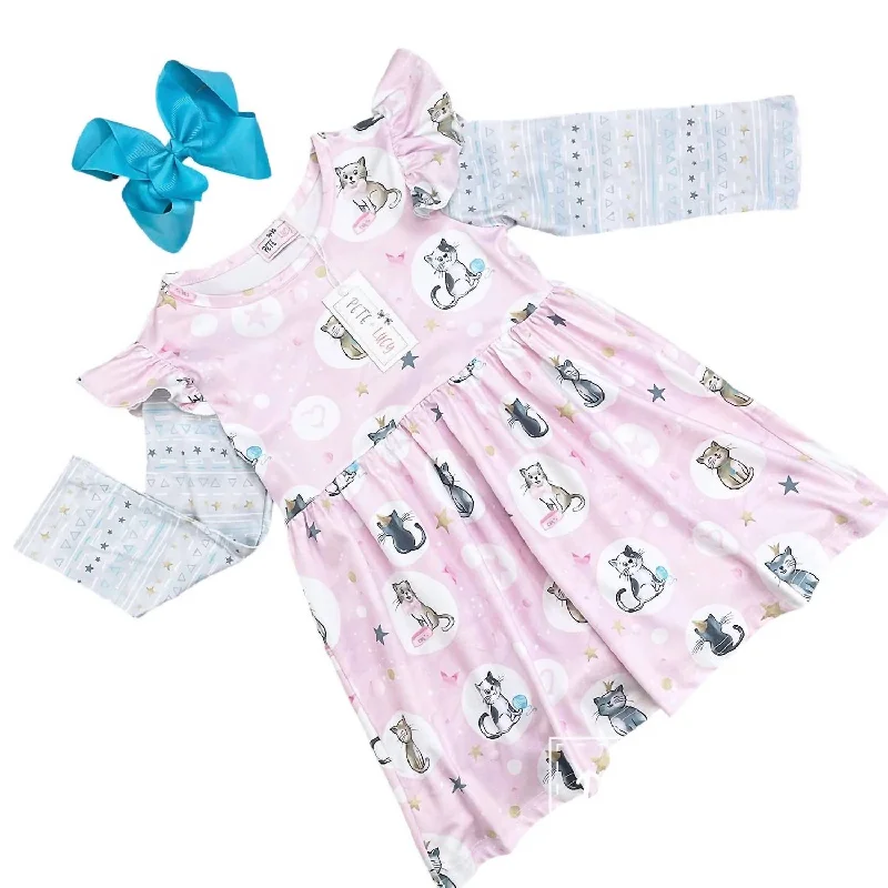 Girls Pretty Kitty Dress In Pink Stretchy unclassified dresses