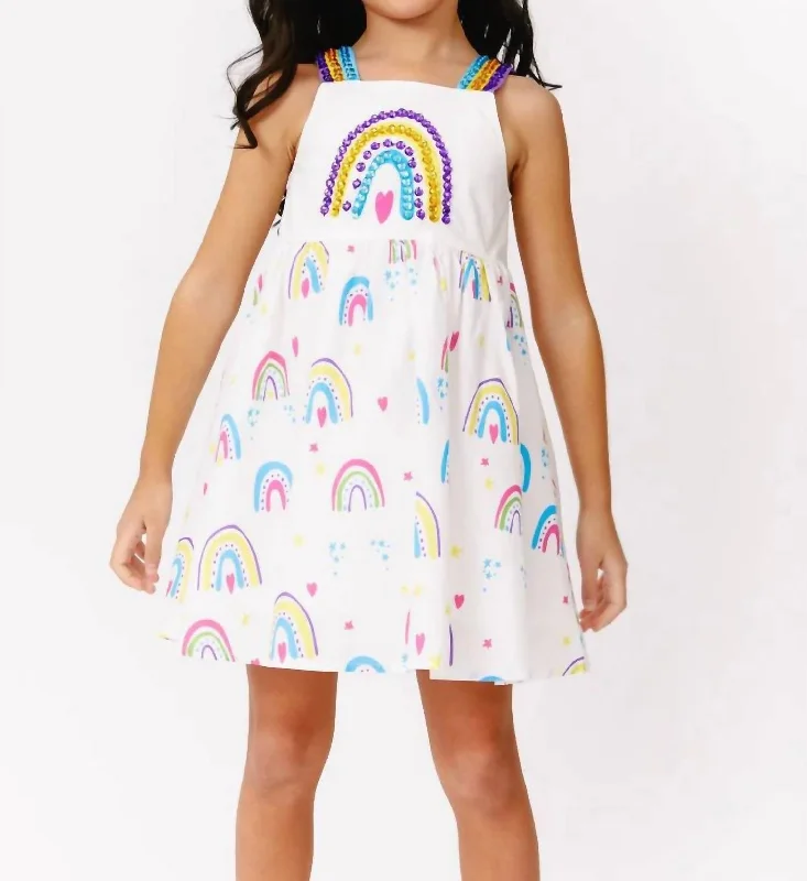 Girls Rainbow Bright Sundress In White Knitted unclassified dresses