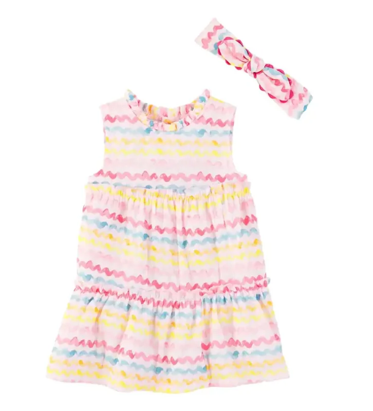 Girl's Rainbow Dress And Headband In Pink Boho unclassified dresses