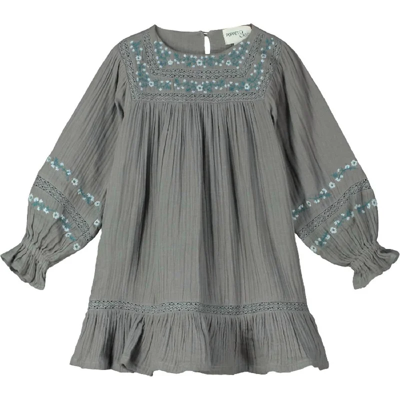 Girl's Reykjavik Flower Meadow Dress In Grey Backless unclassified dresses