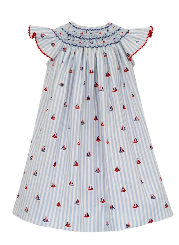 Girl's Sailboat Angel Wing Bishop Dress In White Blue Unique unclassified dresses