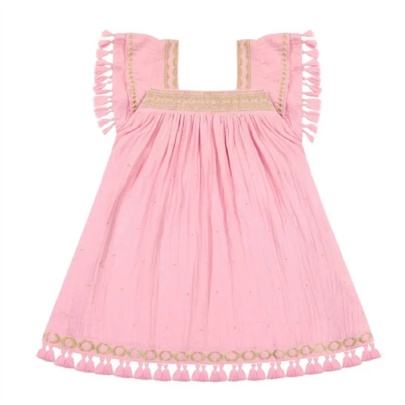 Girls Serena Tassel Dress In Rose Gold Embroidery Monochrome unclassified dresses