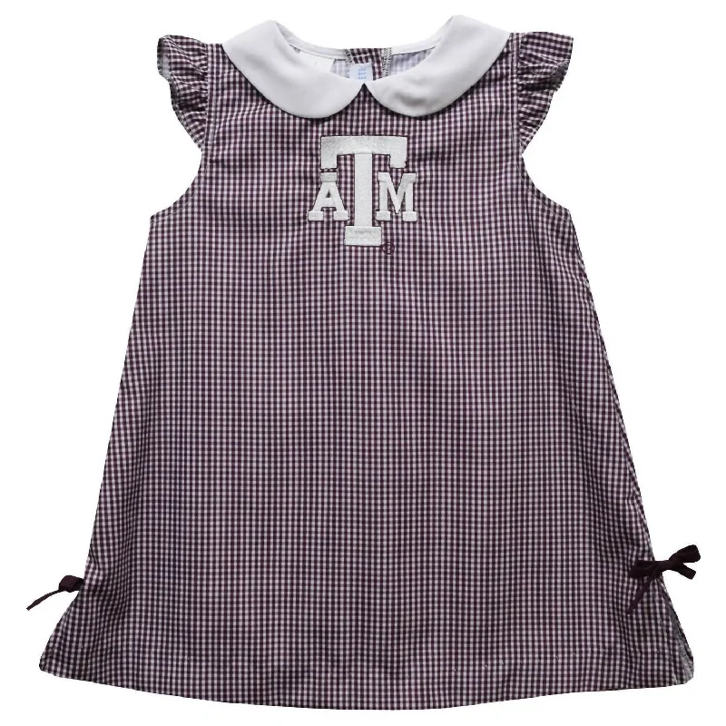 Girls Texas Am Aggies Embroidered Dress In Maroon Gingham Summer unclassified dresses