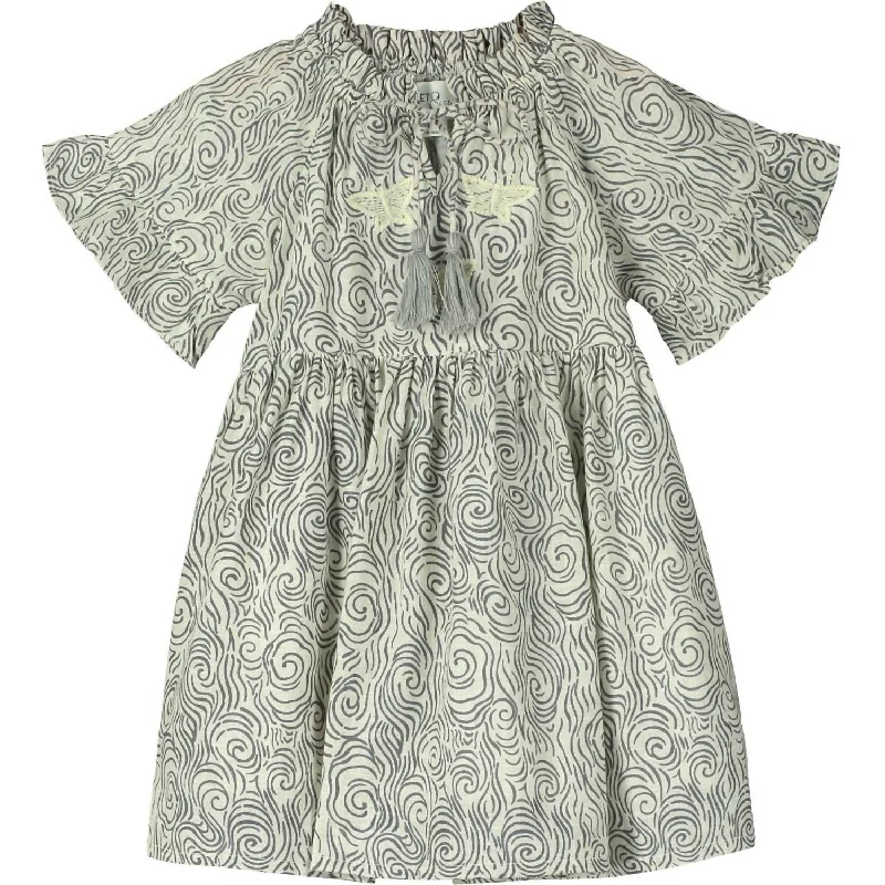 Girl's Tokyo Pretty Printed Day Dress In Grey Silk unclassified dresses