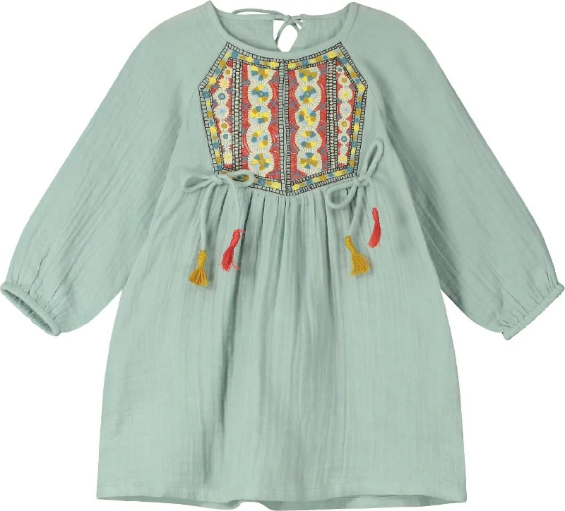 Girl's Zion Tapestry Dress In Aqua Cotton unclassified dresses