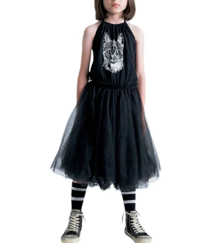 Girls's Cool Cat Collar Dress In Black Designer unclassified dresses