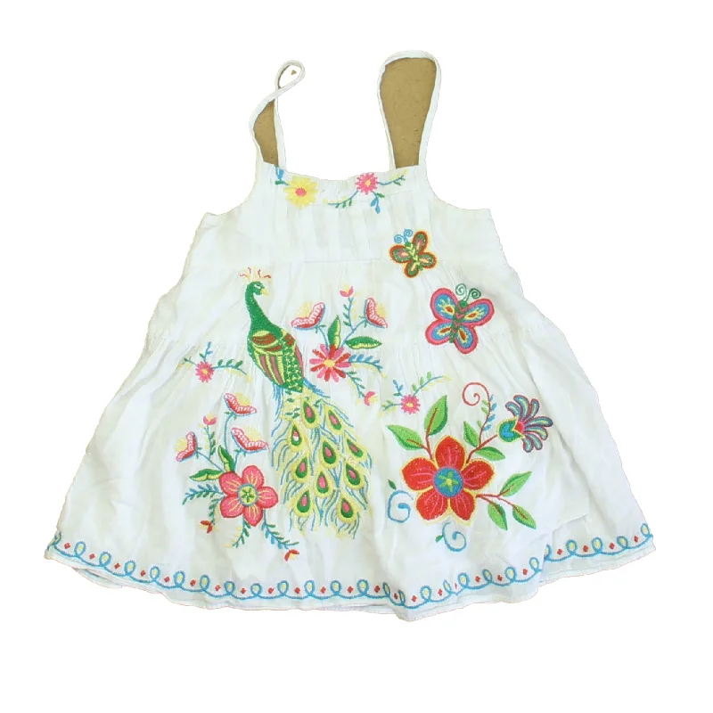 Hannah Banana Girls White | Green | Pink Peacock Dress Bold pattern unclassified dresses