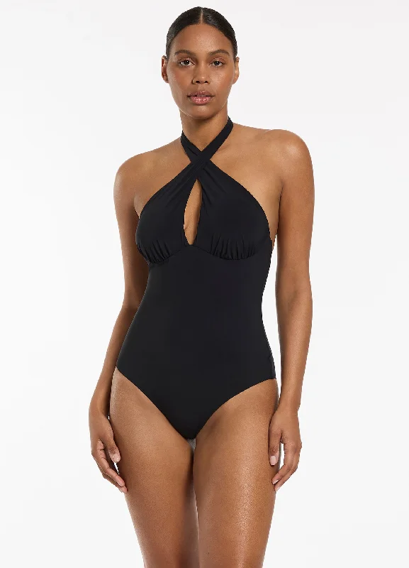 Jetset Cross Over Halter One Piece - Black Travel unclassified dresses