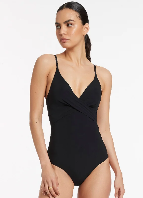 Jetset Cross Over Moulded One Piece - Black Lounge unclassified dresses