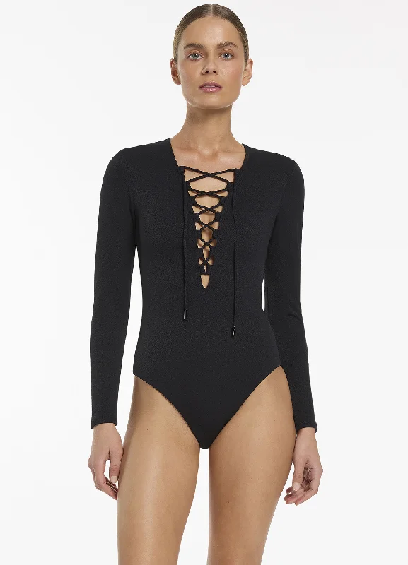 Joali Tie Front Plunge Surfsuit - Black Formal unclassified dresses