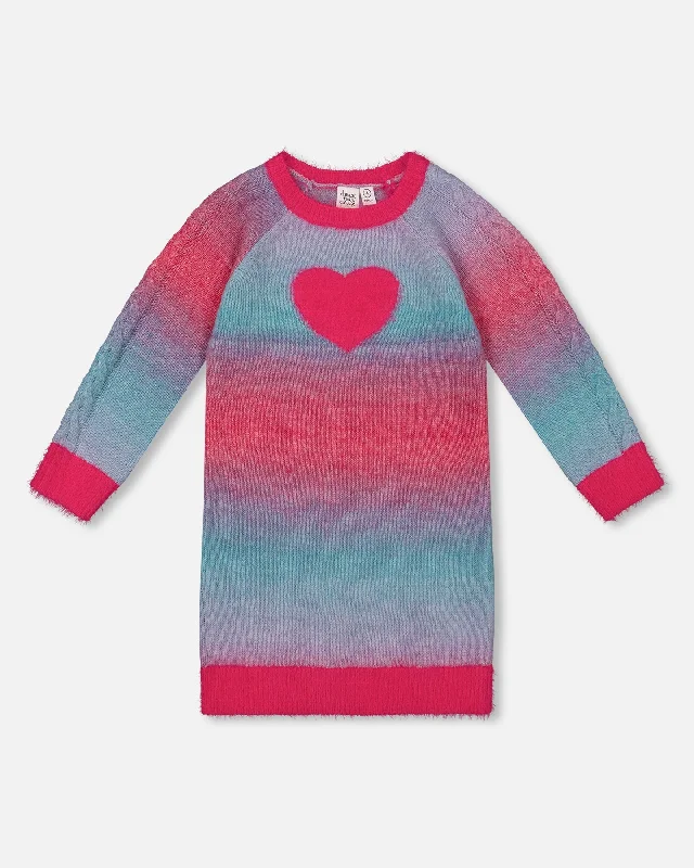 Knit Dress With Heart Gradient Candy Pink And Blue Smocked unclassified dresses