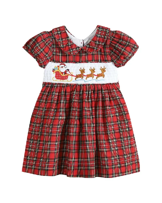 Lil Cactus Christmas Plaid Santa Sleigh Smocked Dress Earthy tone unclassified dresses