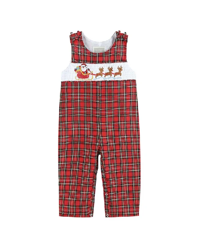 Lil Cactus Christmas Plaid Santa Sleigh Smocked Overall Budget-friendly unclassified dresses