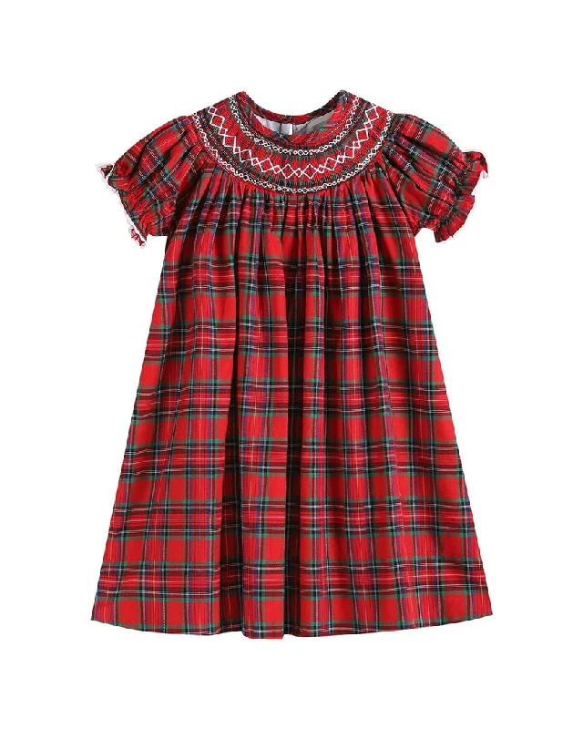 Lil Cactus Christmas Plaid Smocked Bishop Dress Long unclassified dresses