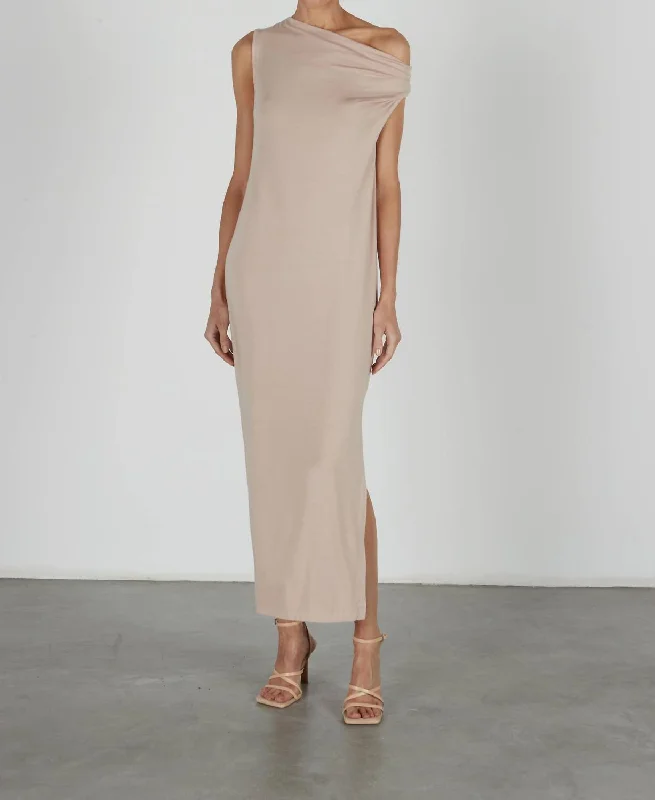 Luxe Knit Exposed Shoulder Dress In Dk Nude Flowy unclassified dresses