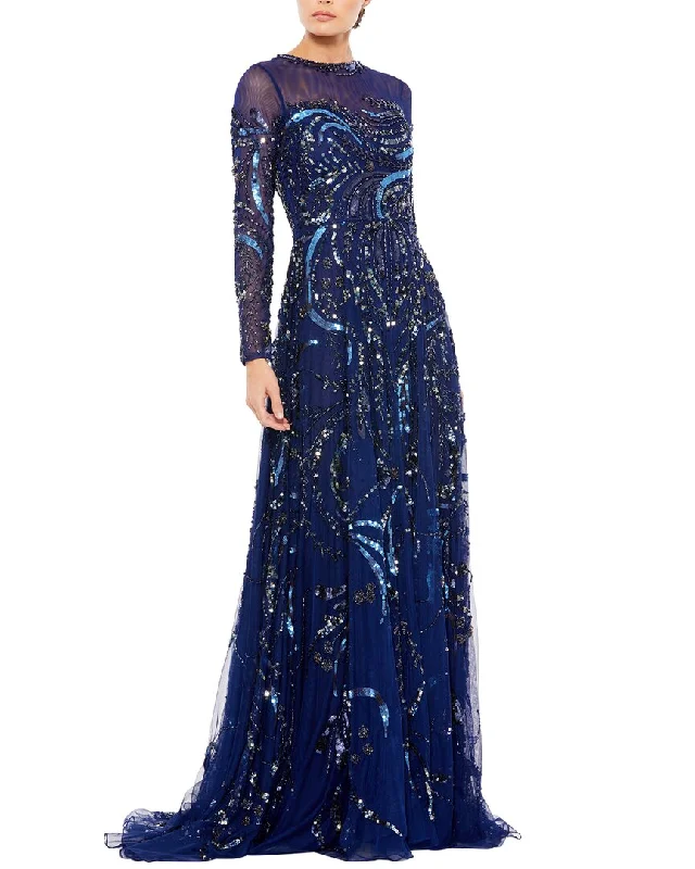 Mac Duggal Embellished Illusion High-Neck A-Line Gown Holiday unclassified dresses