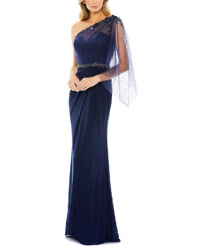 Mac Duggal Embellished One Shoulder Draped Gown Holiday unclassified dresses