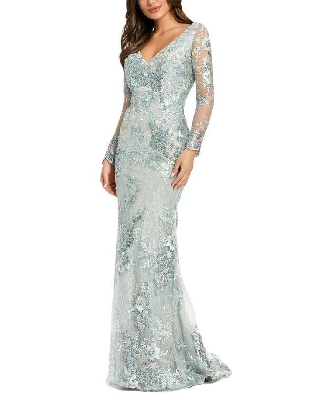 Mac Duggal Embellished V Neck Illusion Gown Lace unclassified dresses