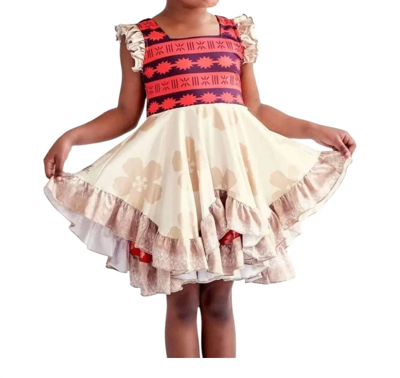 Moana Ruffle Twirl Dress In Red/white Long sleeve unclassified dresses