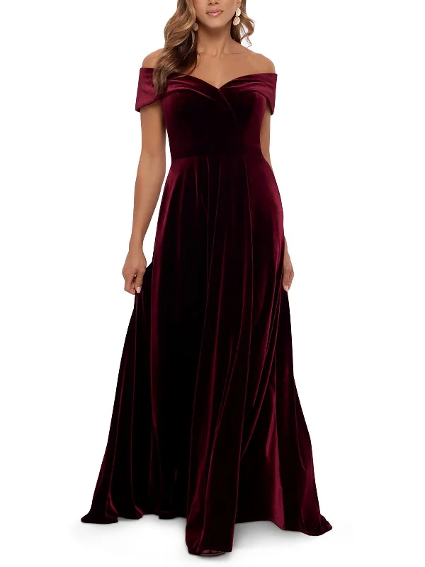 Petites Womens Velvet Off-The-Shoulder Evening Dress Sexy unclassified dresses