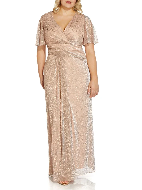 Plus Womens Metallic Draped Evening Dress Boho unclassified dresses