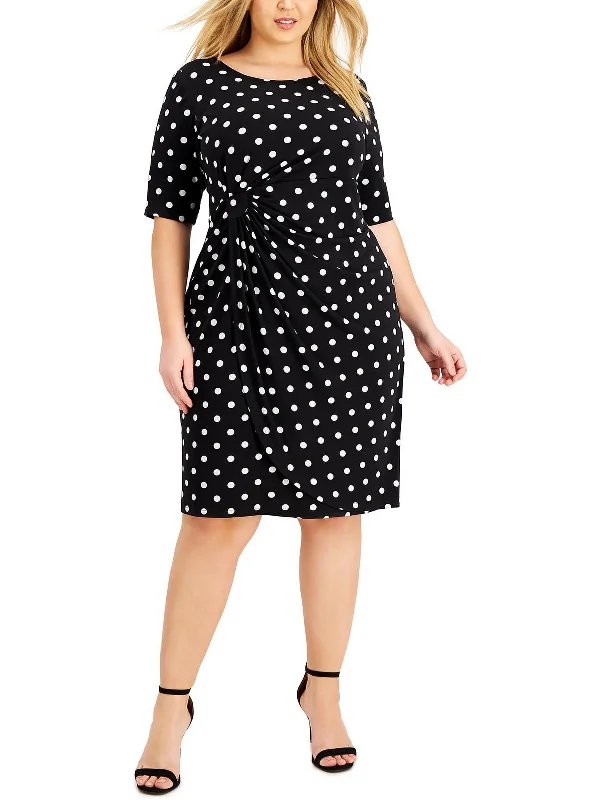 Plus Womens Polka Dot Ruched Shift Dress Long unclassified dresses