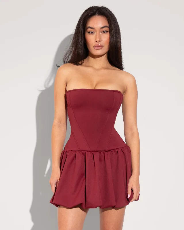 Squarey Convertible Bubble Dress - Burgundy Summer unclassified dresses