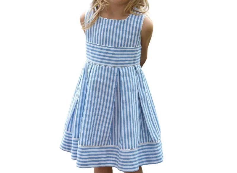 Striped Oxford Pleated Dress In Blue Denim unclassified dresses