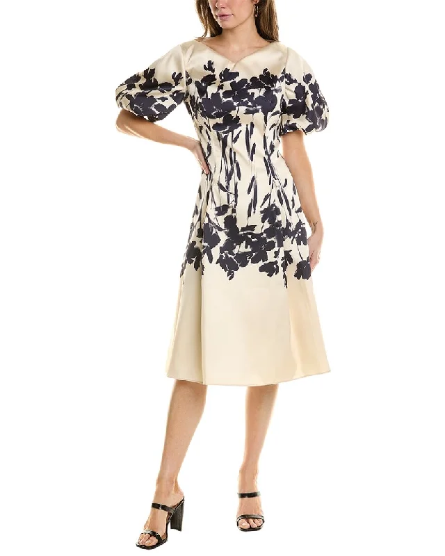 Teri Jon by Rickie Freeman Border Print Mikado Fit A-Line Dress Discounted unclassified dresses