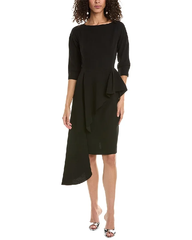 Teri Jon by Rickie Freeman Crepe Asymmetrical Peplum Sheath Dress Metallic unclassified dresses