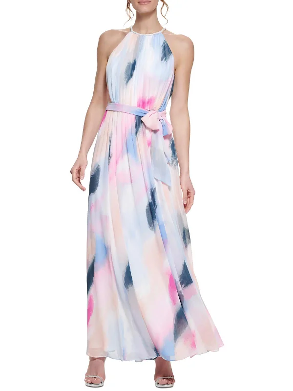 Womens Chiffon Printed Evening Dress Office unclassified dresses