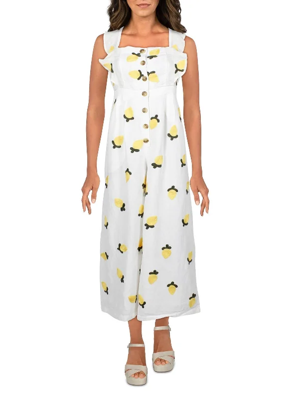 Womens Linen Blend Embroidered Lemons Sundress Elegant evening unclassified dresses